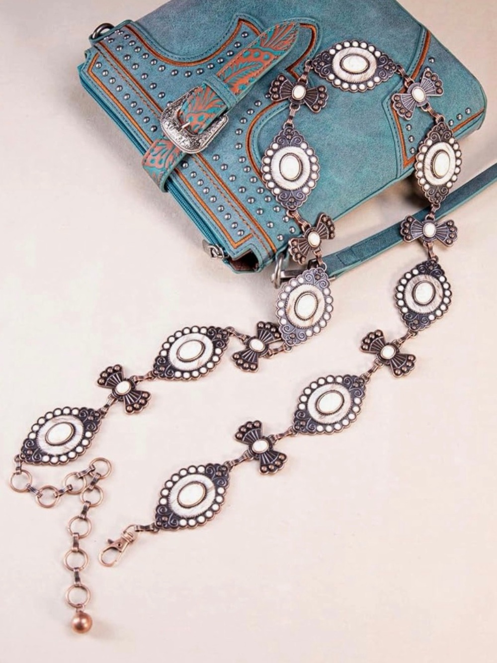 Women’s white Western Cross Concho Belt